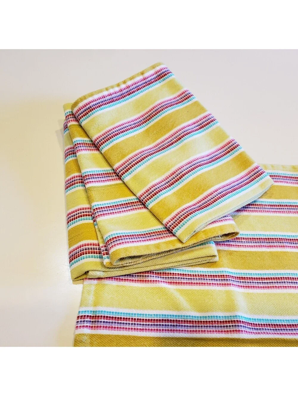 Boho Napkins Yellow Striped Woven 100% Cotton QTY4  Teal Red Pink Purple